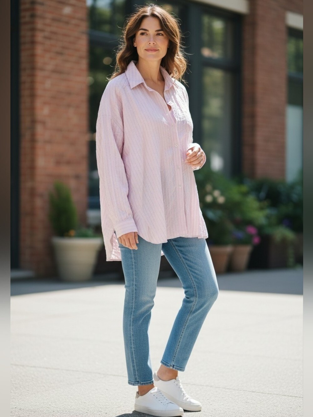 Oversized BDG Pale Pink Button-Down Shirt
